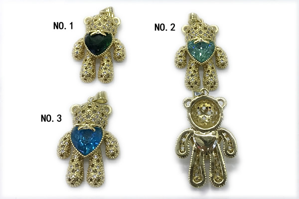 Pend248 20*30mm copper bear pendant pave zirconia gold plated