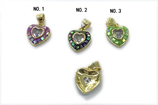 Pend263 11mm copper heart pendant pave abalone shell gold plated