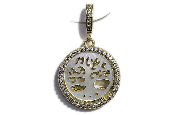 Pend37 19mm copper circle pendant pave shell zirconia gold plated