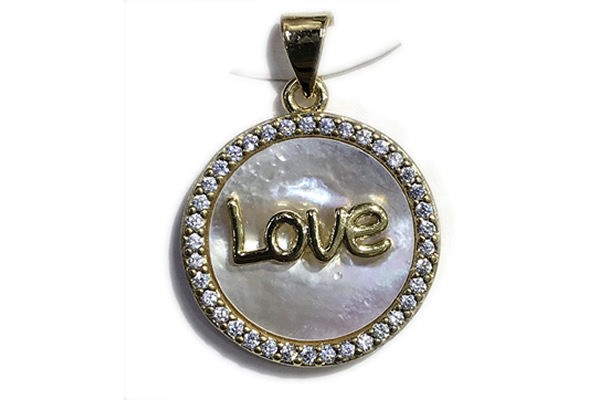 Pend38 19mm copper circle pendant pave shell zirconia gold plated