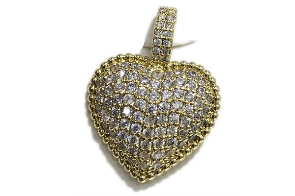 Pend67 20mm copper heart pendant pave zirconia gold plated