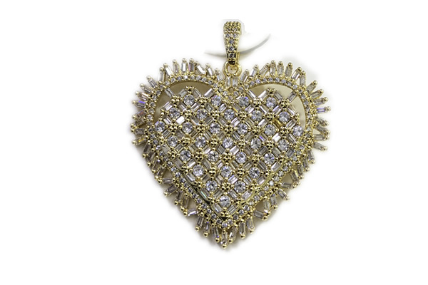 Pend76 37mm copper heart pendant pave zirconia gold plated