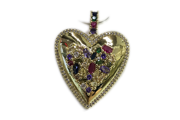 Pend77 37mm copper heart pendant pave zirconia gold plated