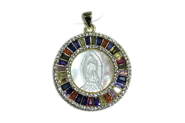 Pend86 27mm copper circle pendant pave shell zirconia gold plated
