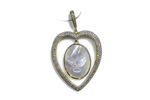 Pend99 32*38mm copper heart pendant pave zirconia silver plated