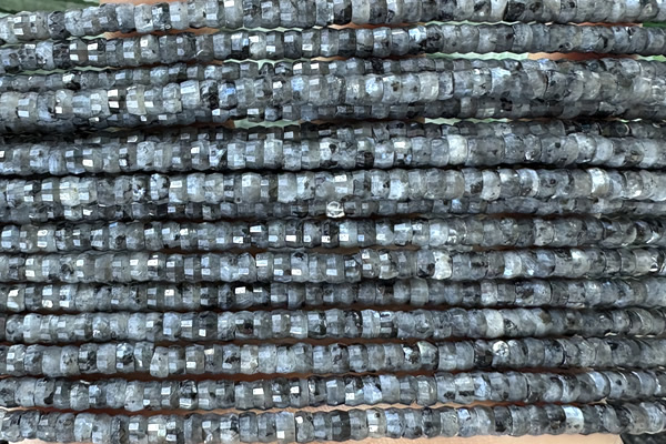 ROND235 15 inches 2.5*4mm faceted heishi black labradorite beads
