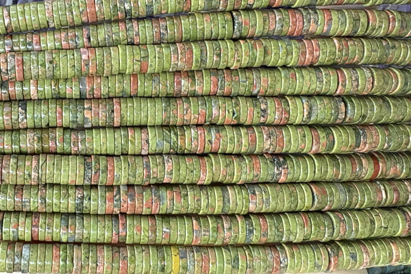 ROND273 15 inches 1.5*6mm heishi unakite gemstone beads