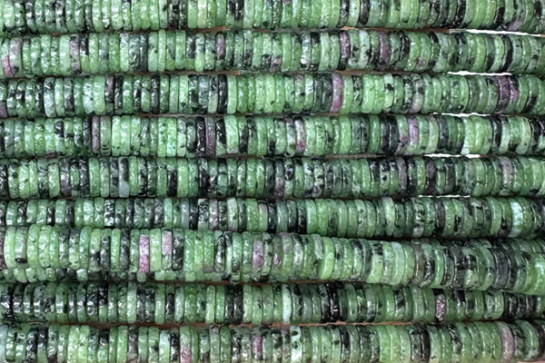 ROND275 15 inches 1.5*6mm heishi ruby zoisite beads