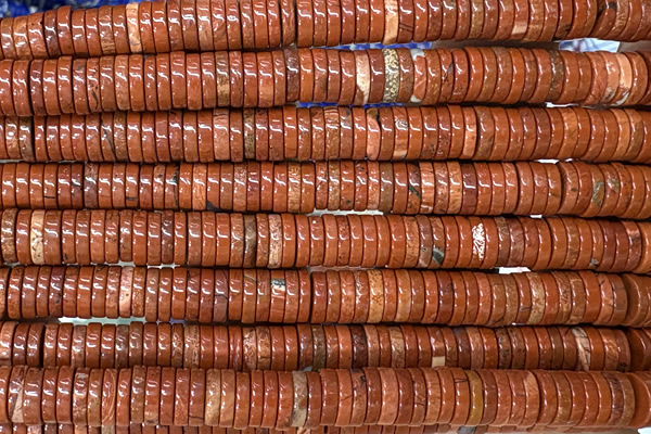 ROND284 15 inches 1.5*6mm heishi red jasper beads