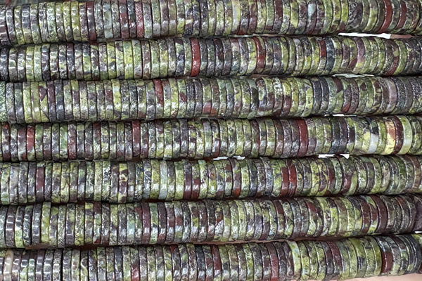 ROND297 15 inches 2*8mm heishi bronze green gemstone beads