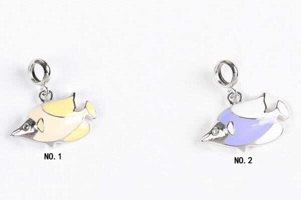 Silv139 18*19mm 925 Sterling Silver Fish Pendant Enamel Plated