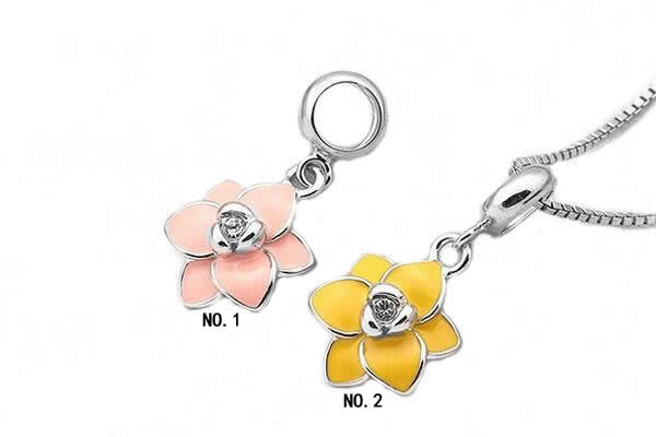 Silv141 9.5*19.7mm 925 Sterling Silver Flowers Pendant Enamel Plated