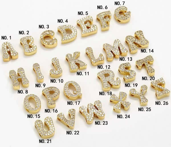 Silv62 3*9mm – 9*10mm 925 sterling silver letter clasp pave zirconia gold plated