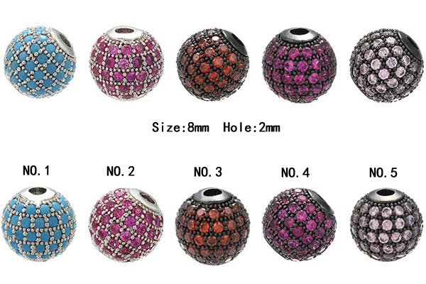 Silv39 8mm 925 Sterling Silver Pave Zirconia Plated