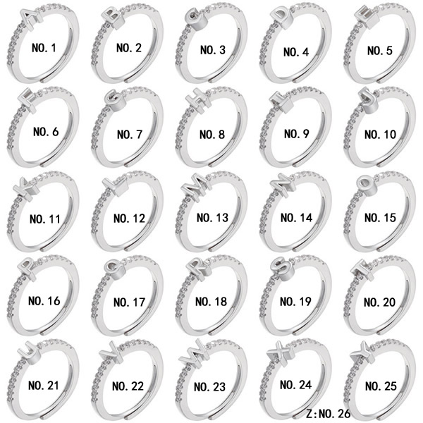 Silv46 21mm 925 sterling silver letter rings pave zirconia