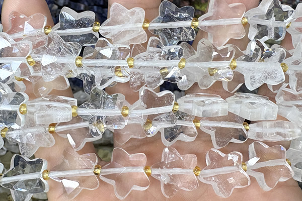 STAR40 15 inches 14mm faceted star white crystal gemstone beads