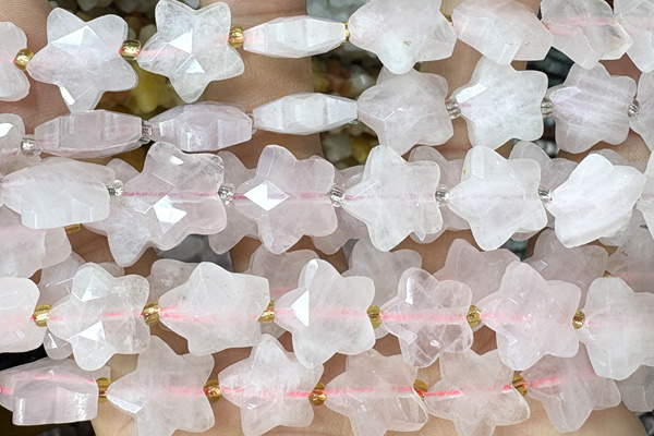 STAR44 15 inches 14mm faceted star rose quartz beads