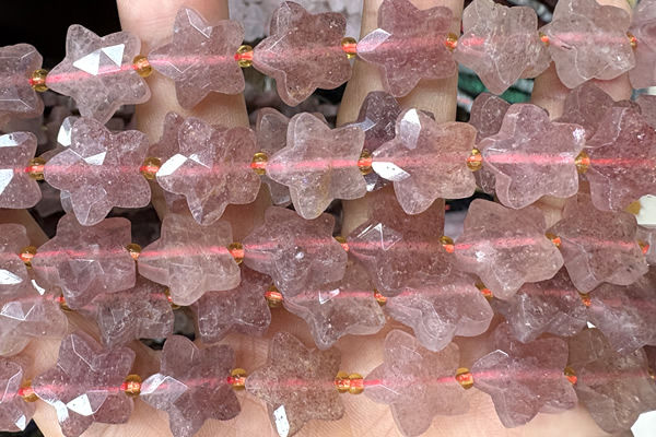 STAR49 15 inches 14mm faceted star strawberry quartz beads