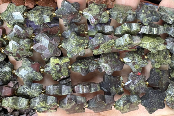 STAR53 15 inches 14mm faceted star bronze green gemstone beads