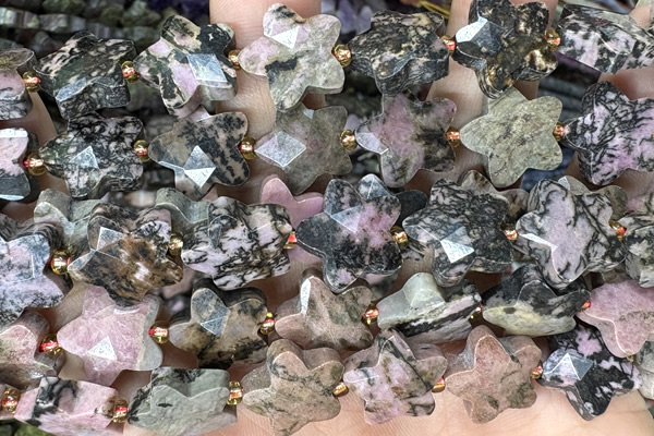 STAR54 15 inches 14mm faceted star rhodonite gemstone beads
