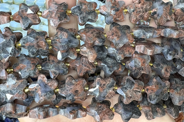 STAR58 15 inches 14mm faceted star grey opal beads