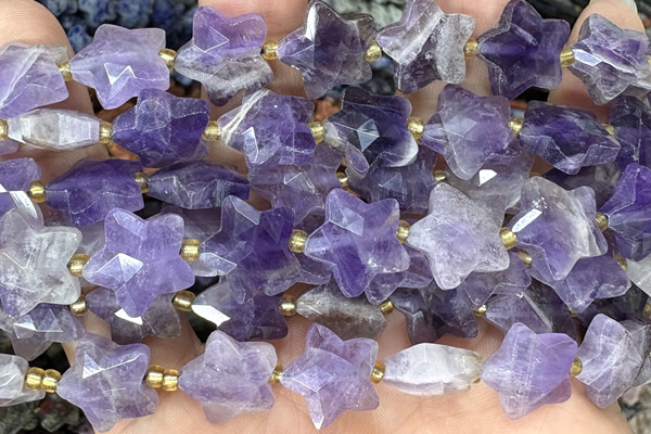 STAR59 15 inches 14mm faceted star amethyst gemstone beads