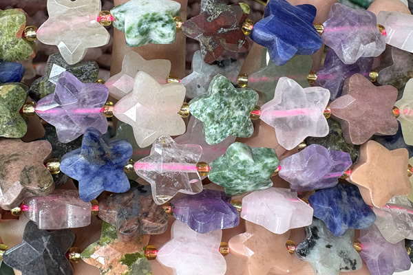 STAR63 15 inches 14mm faceted star mix gemstone beads
