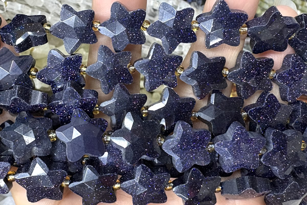 STAR64 15 inches 14mm faceted star blue glodstone beads