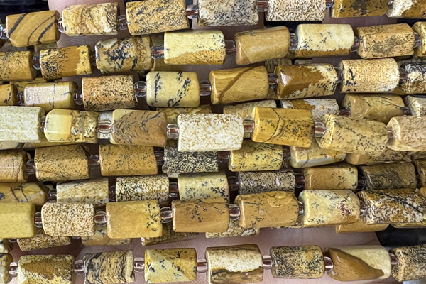 TUBE109 15 inches 6*11mm - 8*14mm faceted tube picture jasper beads