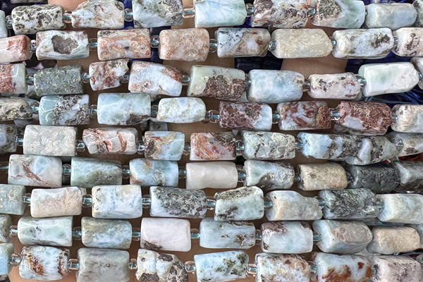 TUBE112 15 inches 6*11mm - 8*14mm faceted tube larimar beads