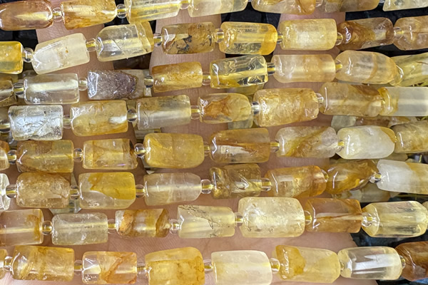 TUBE114 15 inches 6*11mm - 8*14mm faceted tube yellow quartz beads