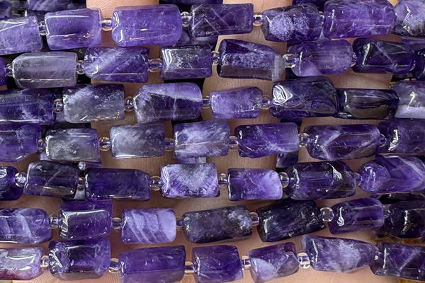 TUBE117 15 inches 6*11mm - 8*14mm faceted tube amethyst beads