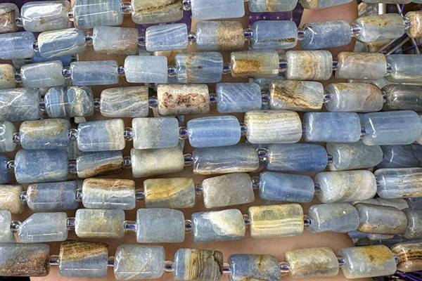 TUBE118 15 inches 6*11mm - 8*14mm faceted tube blue calcite beads